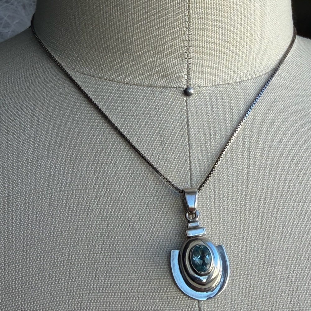 MEXICO 925 | Genuine Blue Topaz Sterling Silver Pendant 925 Italy 16” Necklace